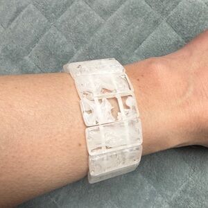 Vintage Plastic Stretch Bracelet, White, Clear, Retro, Boho